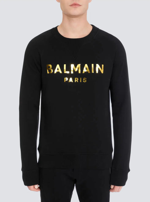 BALMAIN PARIS GOLD  METALLIC LOGO SWEATSHIRT